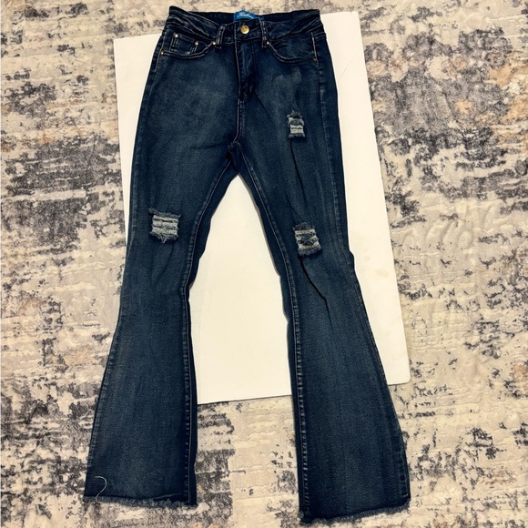Kalowa Size 5 Flare Jeans Dark Ripped Juniors - Picture 1 of 4